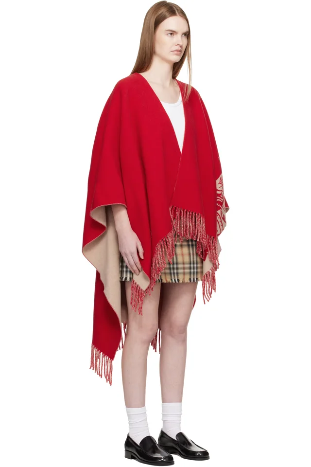 Burberry Red EKD Wool Cashmere Cape, photo 2 of 4 from SSENSE