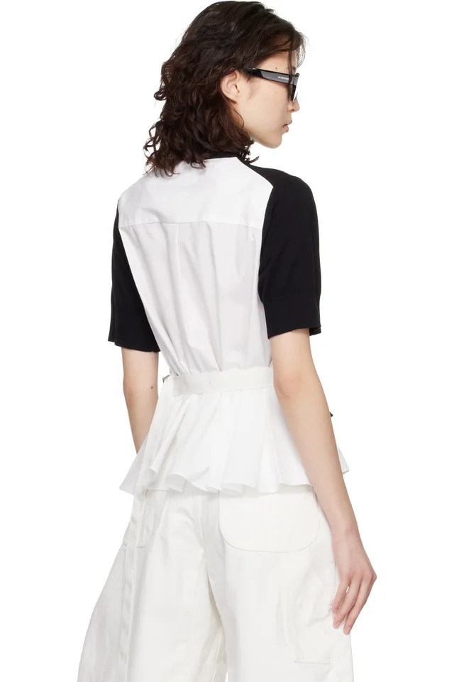 sacai White & Black Poplin Cotton Knit Sweater, photo 3 of 4 from SSENSE