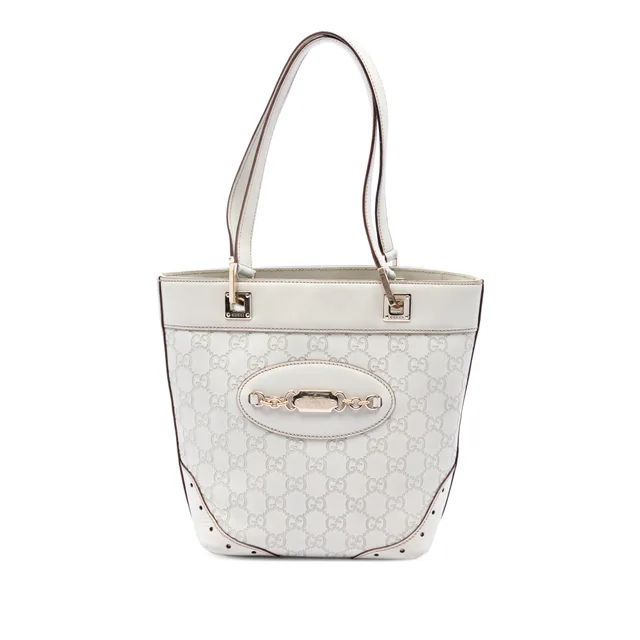 White Gucci Mini Guccissima Punch Tote in White Leather from Designer Revival