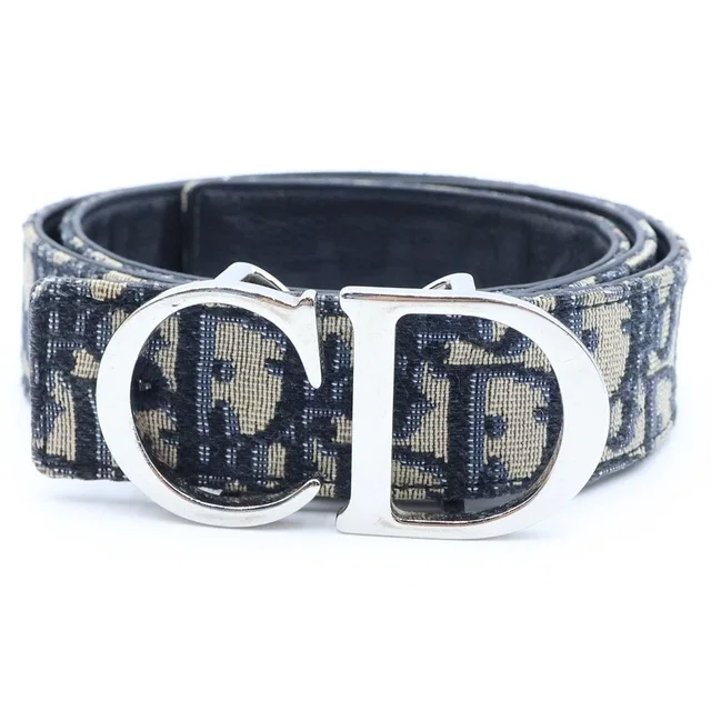 Dior Oblique Reversible CD Logo Belt Navy Canvas Leather in Navy Canvas from The Reluxe