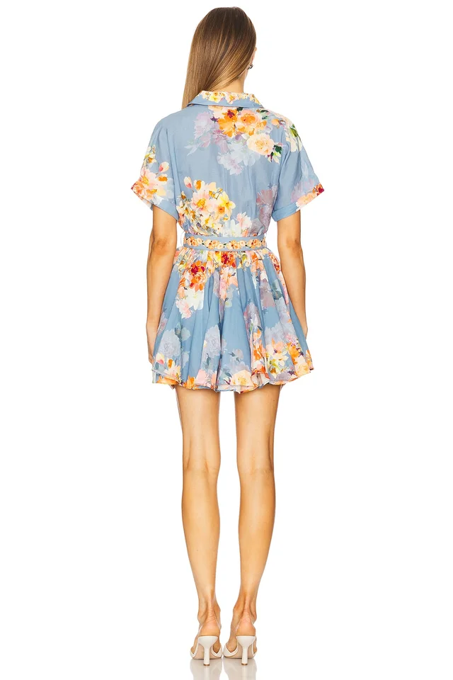 HEMANT AND NANDITA Short Dress With Buckle Belt in Blue Floral, photo 3 of 3 from REVOLVE (Canada)