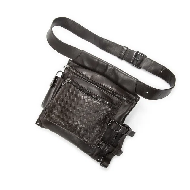 Bottega Veneta Utility Front Pocket Waist Bag Dark Brown Trim Intrecciato in Brown Woven leather from The Reluxe