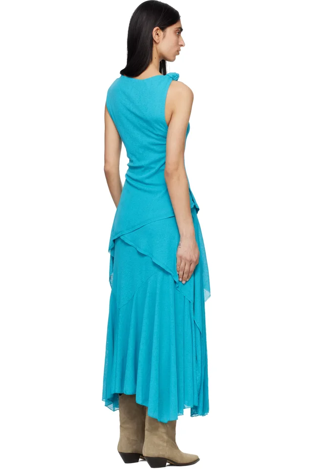 GANNI Blue Marl Mesh Maxi Dress, photo 3 of 4 from SSENSE