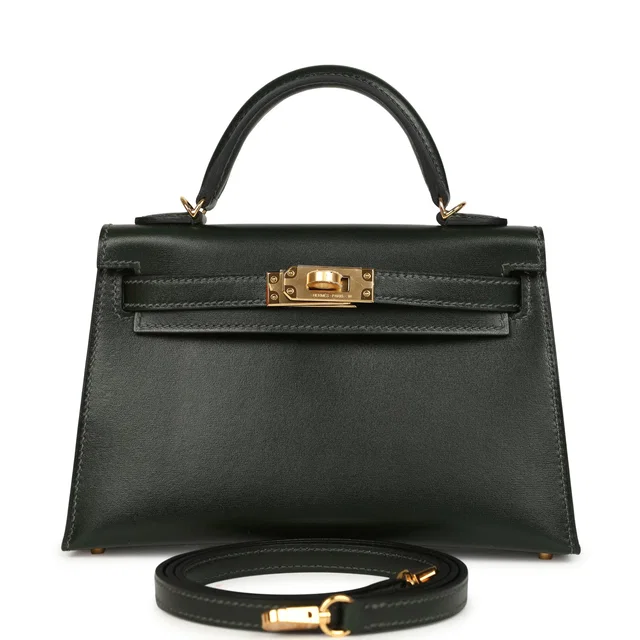 Hermès Kelly Sellier 20 Vert Fonce Box Gold Hardware in Green Lambskin from Madison Avenue Couture