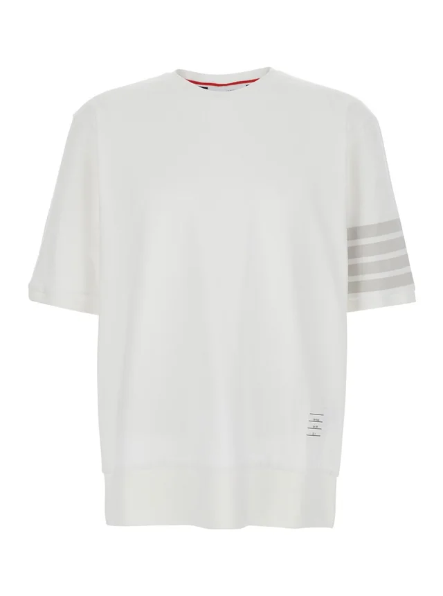 Thom browne White T-Shirt with Classic Collar and 4-Bar Detail on Sleeve in Cotton for Men in White 100% Cotton, photo 2 of 6 from Gaudenzi Boutique
