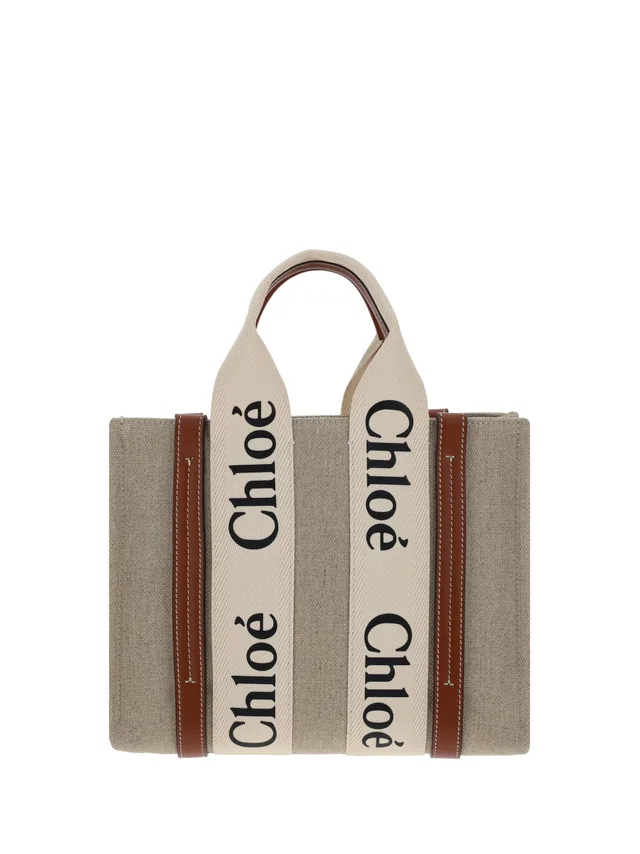 Chloé Woody Tote Bag — Beige Linen in Beige Woven leather from HEWI