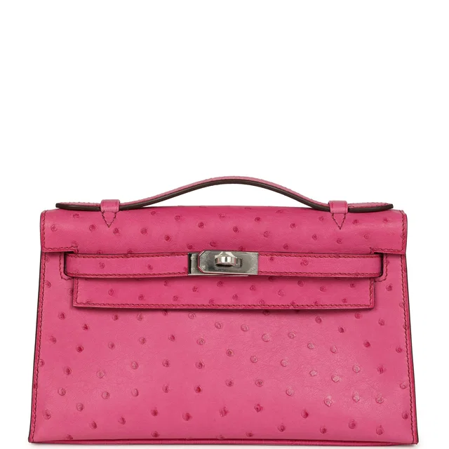 Hermès Kelly Pochette Fuchsia Ostrich Palladium Hardware in Pink Ostrich from Madison Avenue Couture