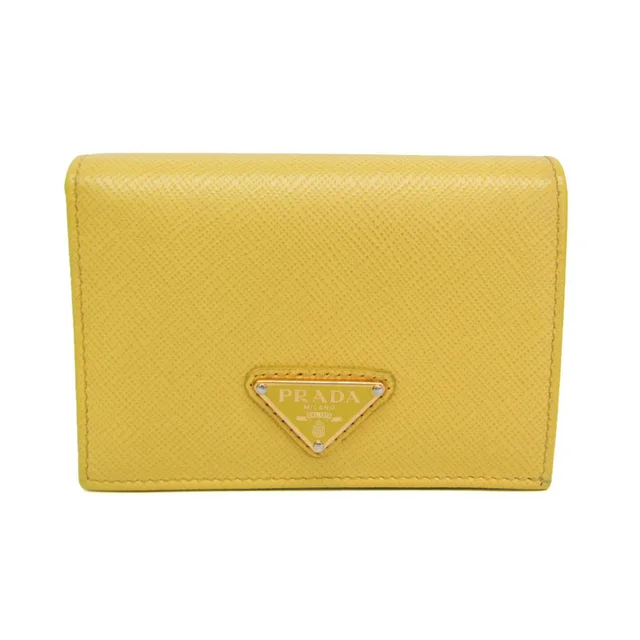 Prada Saffiano Triangle Logo 1MV021 Women's Leather Wallet (bi-fold) Yellow in Yellow Leather from Elady