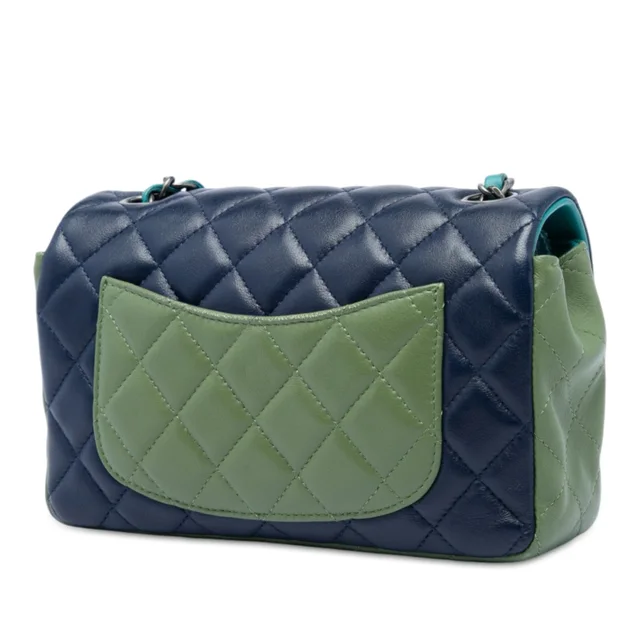 Blue Chanel Mini Rectangular Classic Tricolor Lambskin Single Flap Crossbody Bag in Blue Lambskin from Designer Revival, photo 2 of 2