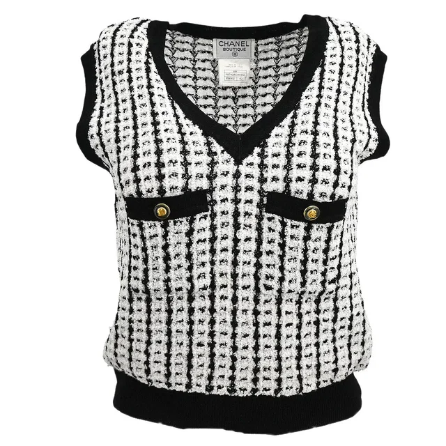 Chanel 1997 Vest Sweater Top White #42 in White Nylon from AMORE Vintage Tokyo