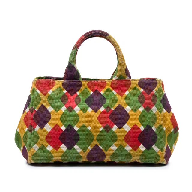 Multi Prada Canvas Canapa Stampata Tote Satchel in Canvas from Designer Revival