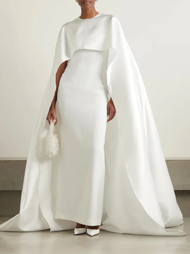 SOLACE LONDON Leni cape-effect crepe and faille gown in White, photo 2 of 2 from NET-A-PORTER (Canada)