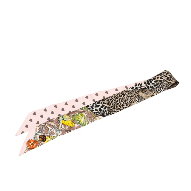 Pink Hermès Jungle Love Silk Twilly Scarf Scarves in Pink Silk from Designer Revival