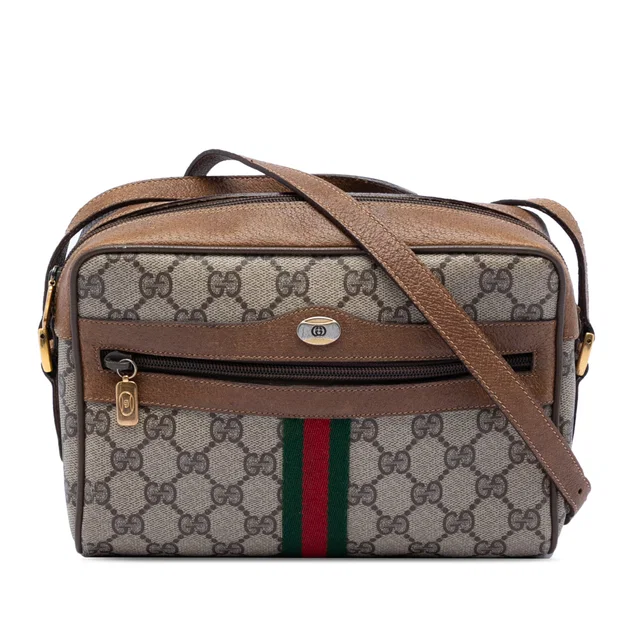 Beige Gucci GG Supreme Web Crossbody in Beige Coated canvas from Designer Revival