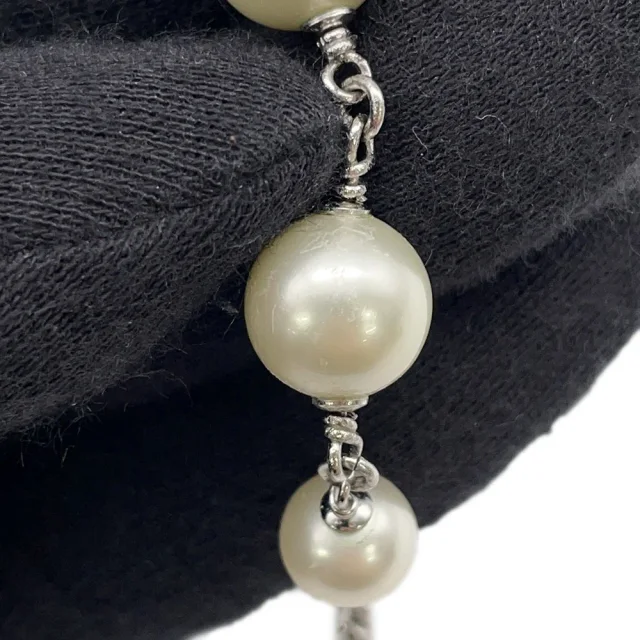 Chanel CC Logo Ribbon Motif Necklace Metal Rhinestone Faux Pearl from GALLERY RARE, photo 8 of 17