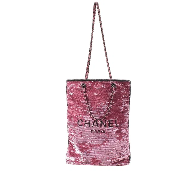 Pink Chanel Sequins Shopping Tote Satchel in Pink Woven leather from Designer Revival
