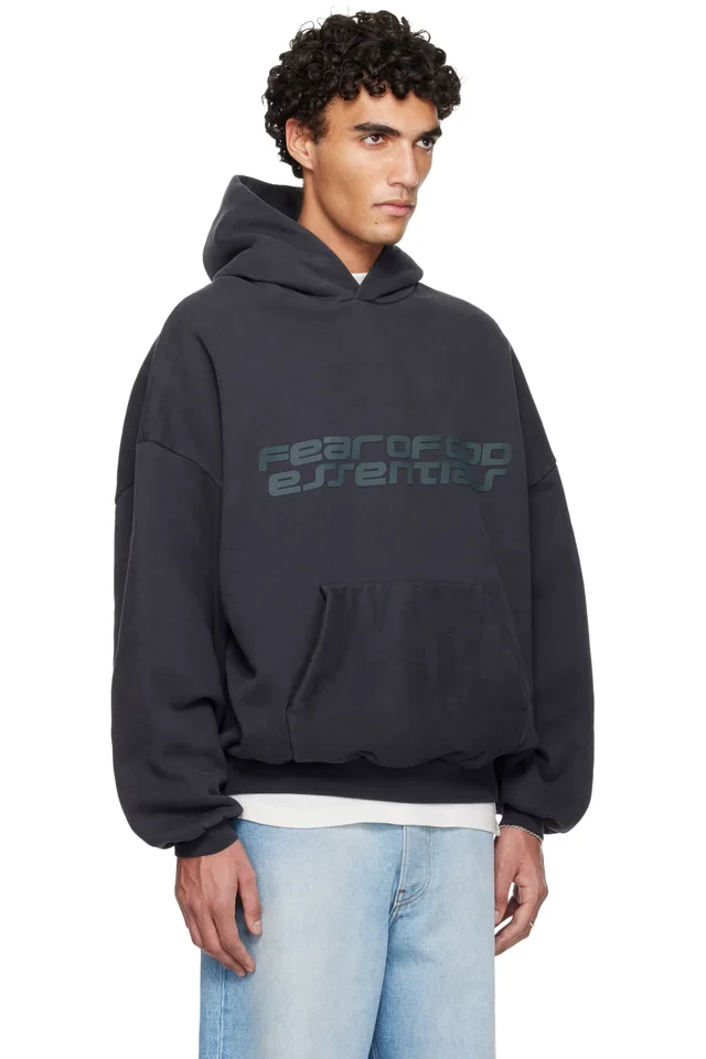 Fear of God ESSENTIALS Black Holiday Heavy Fleece 90s Hoodie, photo 2 of 4 from SSENSE