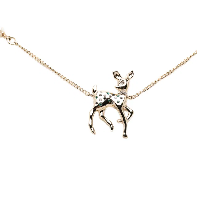 Gold Chanel CC Gold Plated Faux Pearl Strass Deer Pendant Necklace in Gold from Designer Revival