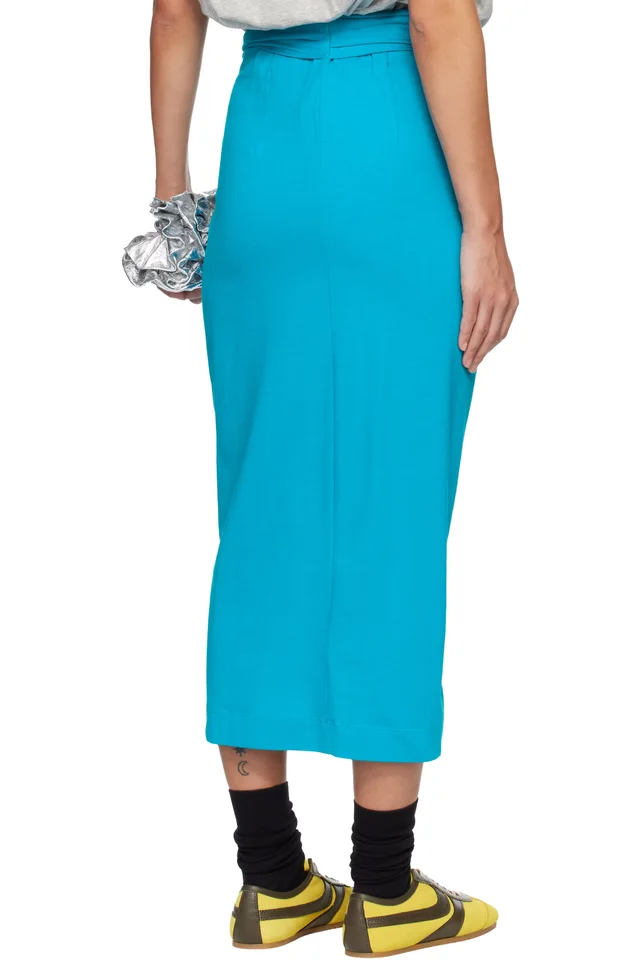 Dries Van Noten Blue Knotted Jersey Midi Skirt, photo 3 of 4 from SSENSE