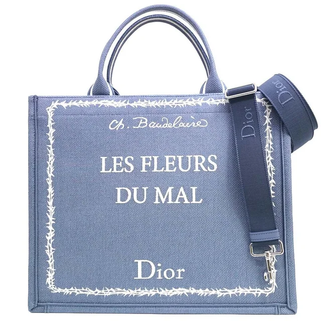 Dior Book Tote Medium Cover Blue Flower of Evil 2-Way in Blue Calfskin from The Reluxe
