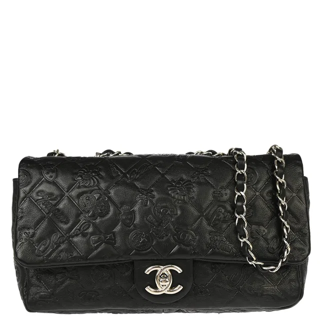 Chanel 2011 Black Calfskin Icon Shoulder Bag in Black Calfskin from AMORE Vintage Tokyo