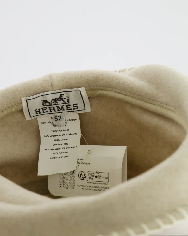 Hermès Corde, Ecru Wool and Cashmere Harper Point Avalon Bucket Hat Size 57 in Cashmere from Sellier, photo 9 of 10