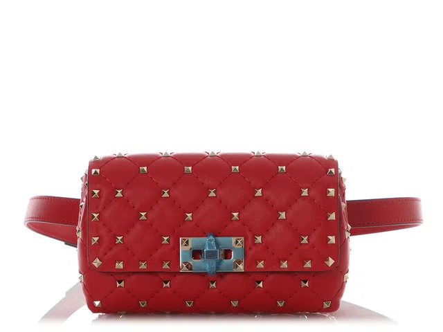 Valentino Garavani Red Quilted Rockstud Belt Bag in Red Leather from Ann's Fabulous Finds