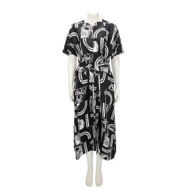 Hermès En Desordre Finesse Belted Kaftan FR 38 in Bleu Noir Silk from Blue Spinach