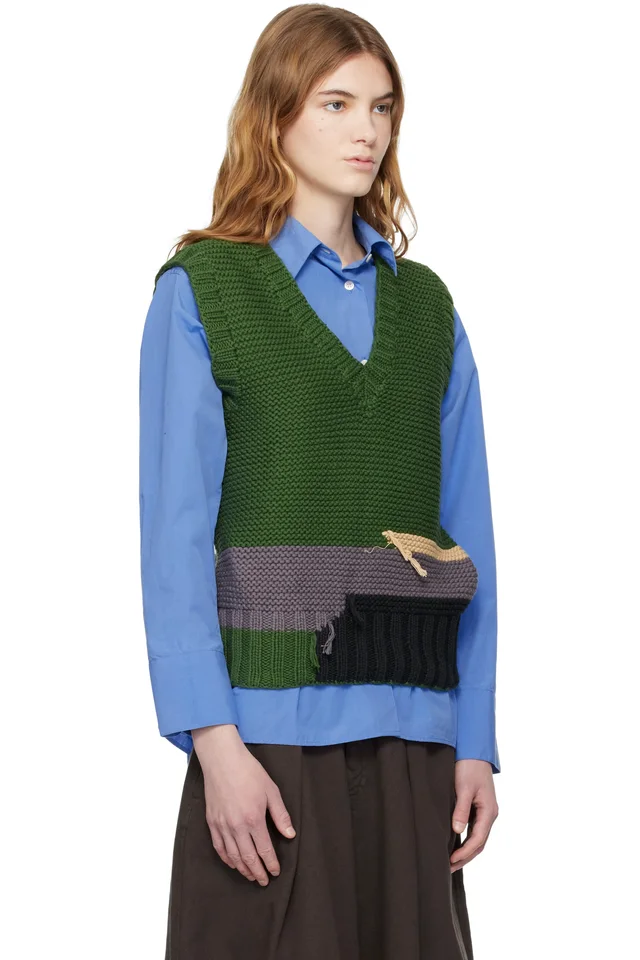 YMC Green Heidi Sweater Vest, photo 2 of 4 from SSENSE