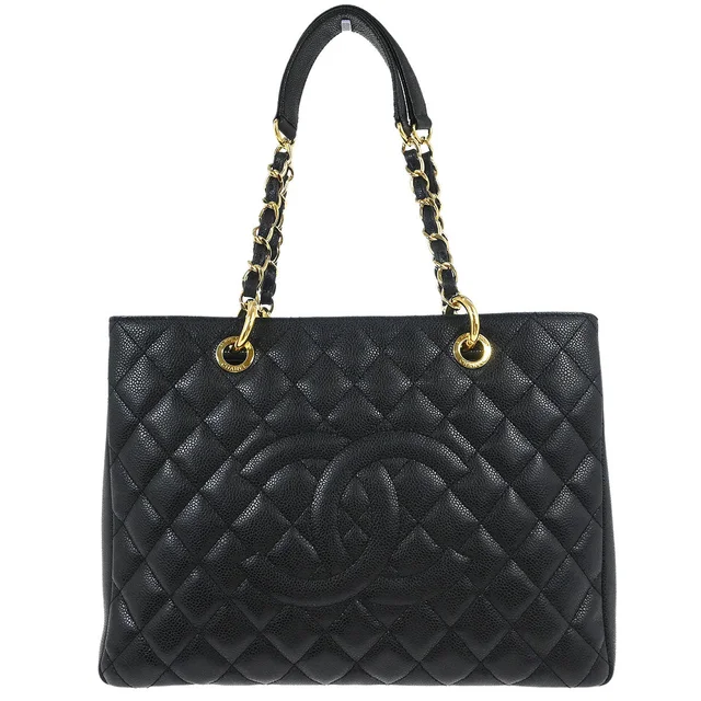 Chanel 2014 Black Caviar Grand Shopping Tote GST Chain Handbag in Black Caviar leather from AMORE Vintage Tokyo