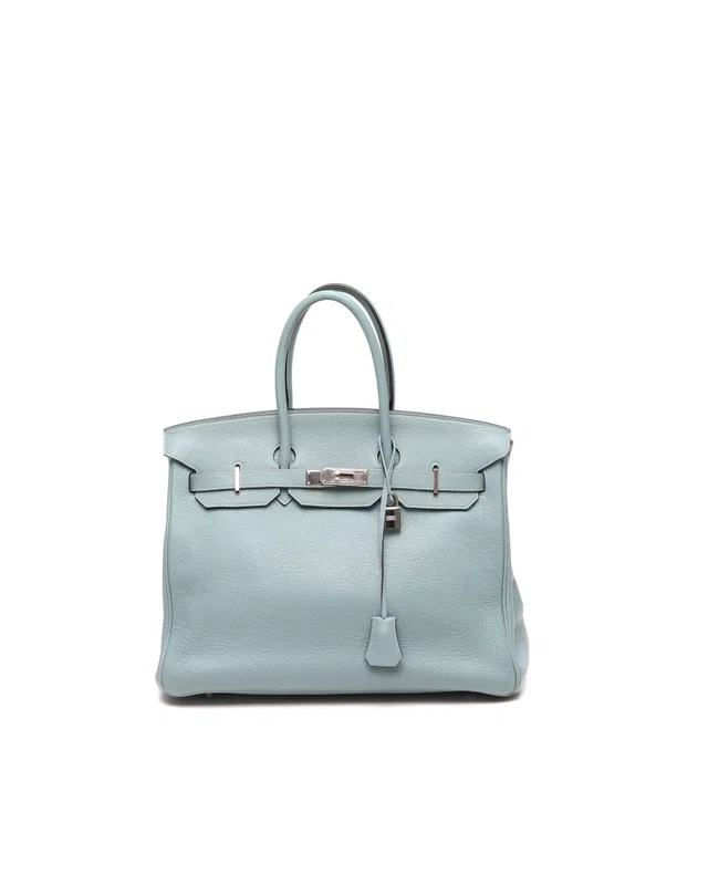 Hermès Birkin 35 Clemence Ciel Bag in Clemence leather from A Retro Tale