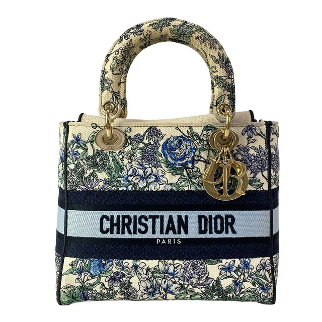 Dior Handbag Lady Delight Medium Bag Ivory Blue Multi Floral Pattern in White from The Reluxe