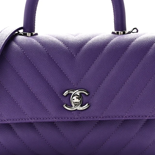 Chanel Caviar Chevron Quilted Mini Coco Handle Flap Purple in Purple Caviar leather from FASHIONPHILE, photo 8 of 10