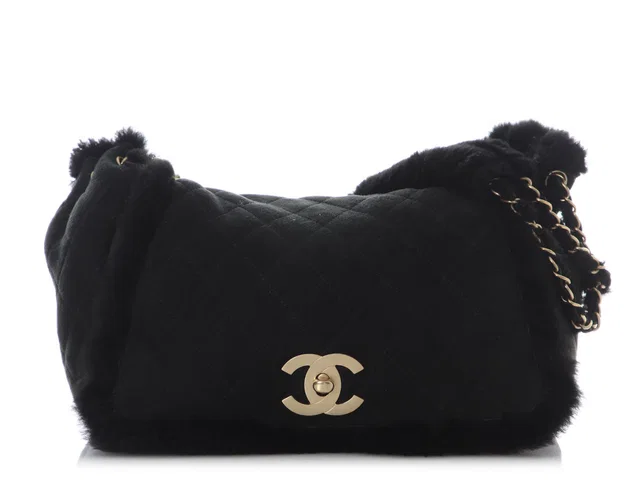 Chanel Black Shearling Flap in Black Suede from Ann's Fabulous Finds