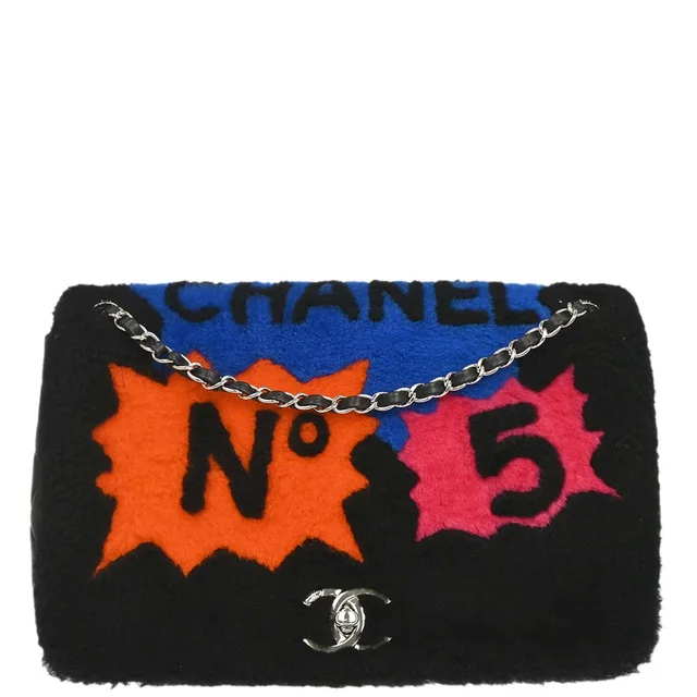 Chanel 2014-2015 Black Wool No.5 Turnlock Full Flap Shoulder Bag in Black Wool from AMORE Vintage Tokyo