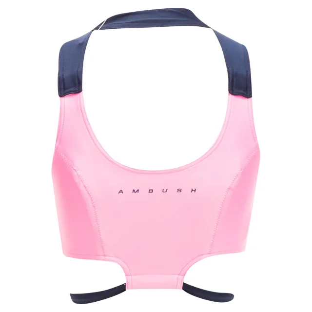 AMBUSH Panelled Logo Back Waist Tie Cropped Sports Top in blue, photo 2 of 6 from ShopSimon