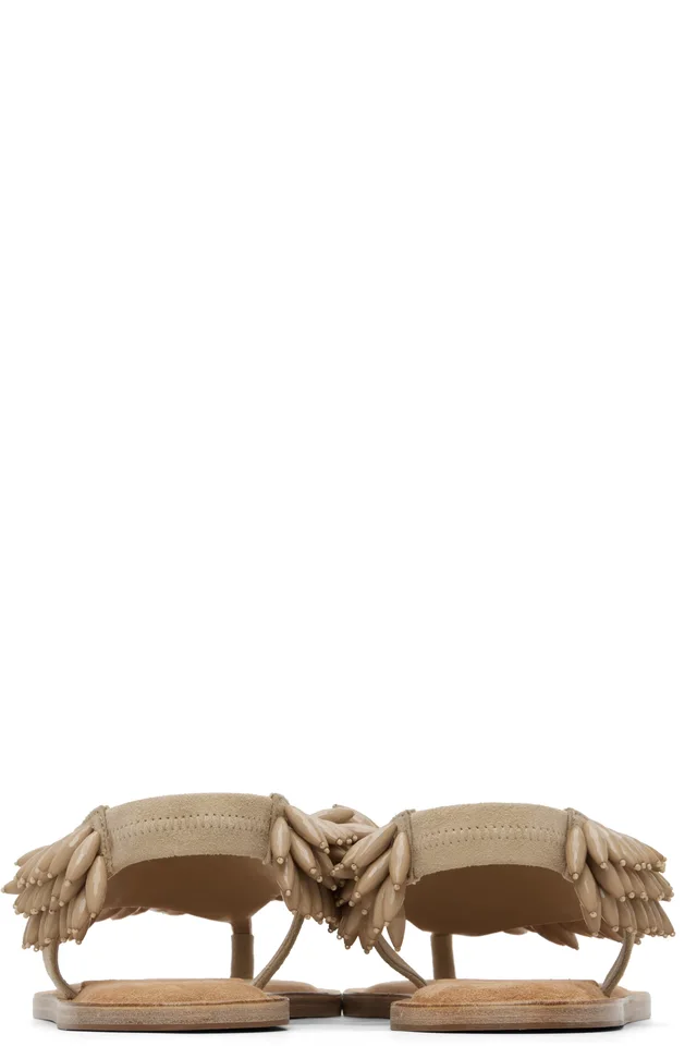 BALMAIN Beige Suede & Beads Sandals, photo 2 of 5 from SSENSE
