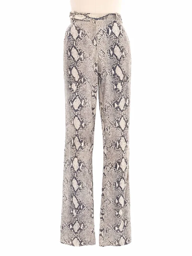 2000 Gucci Snake Printed Leather Trousers in Multicolor Leather from Arcade Vintage