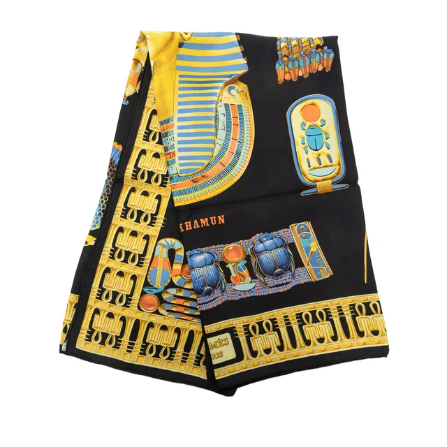 Black Hermès Tutankhamun Silk Scarf 90 Scarves in Black Silk from Designer Revival