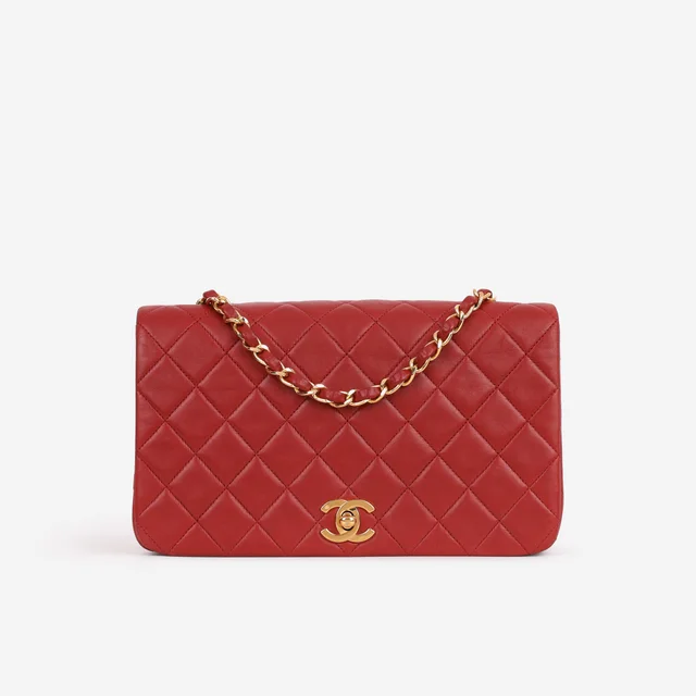 Chanel Vintage Single Full Flap - Red Lambskin | Gold Hardware in Red Lambskin from Bagista