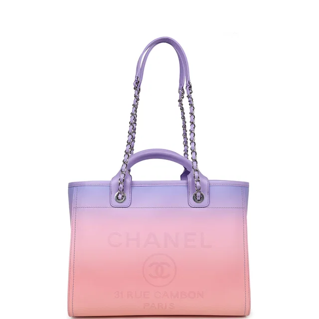Chanel Small Deauville Shopping Tote Pink, Purple Ombre Calfskin Silver Hardware in Pink Calfskin from Madison Avenue Couture