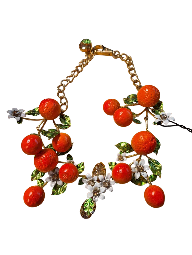 Dolce & Gabbana Necklace Gold chain Oranges With White Flowers And crystals in White from Luxury Promise