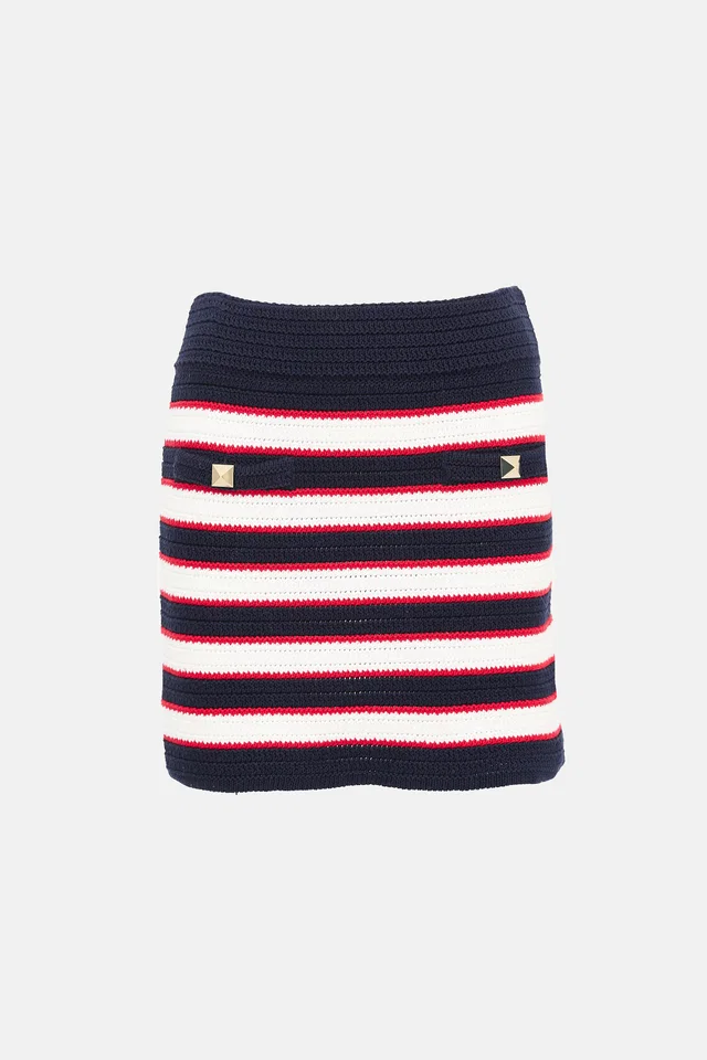 Valentino Garavani Crochet Striped Mini Skirt from VSP Consignment
