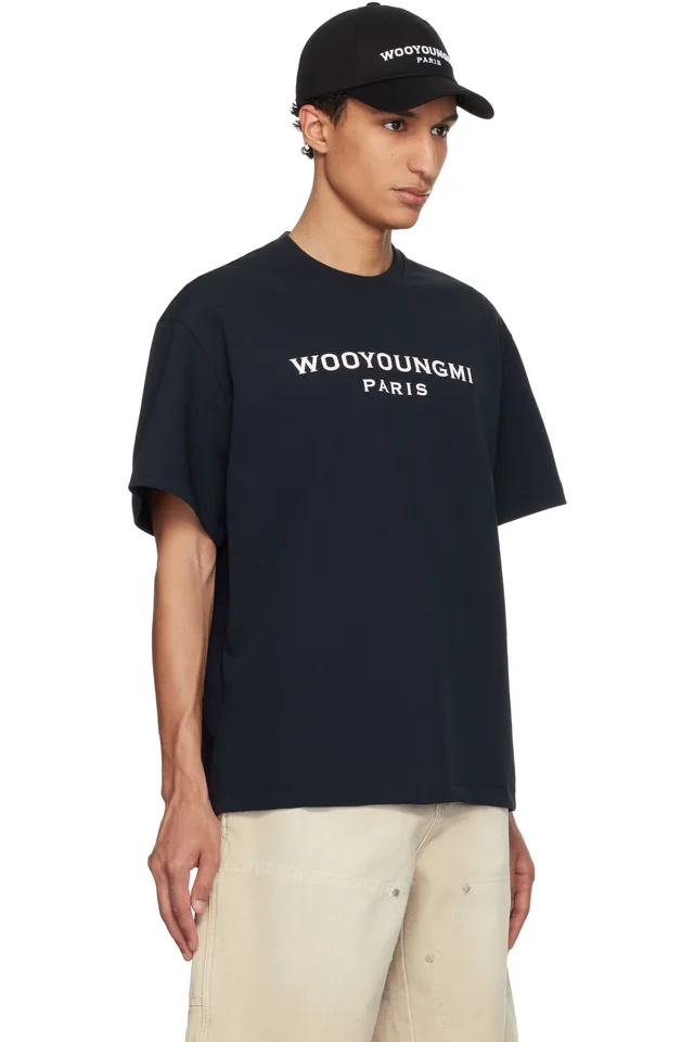 WOOYOUNGMI Navy Logo T-shirt, photo 2 of 4 from SSENSE