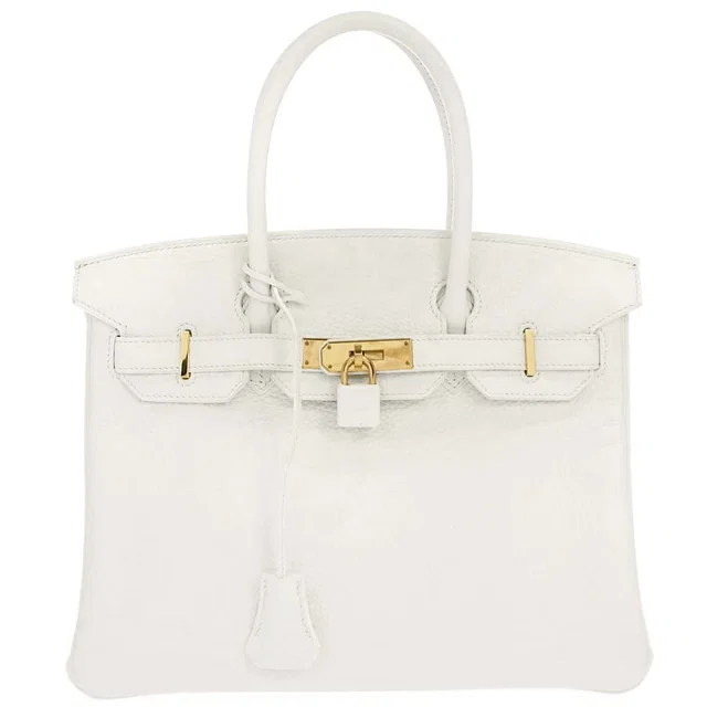 Hermès White Taurillon Clemence Birkin 30 Handbag in White Clemence leather from AMORE Vintage Tokyo