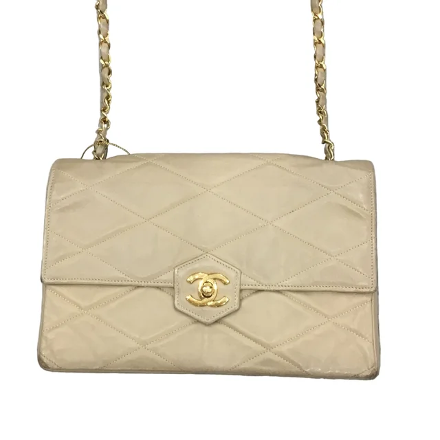 Chanel Vintage Tan/Beige Single Flap Crossbody/Shoulder Bag in Brown Lambskin from SparklesnDreams