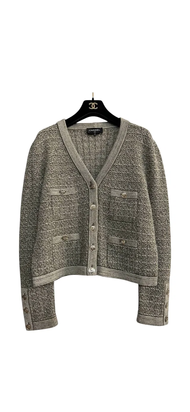 Chanel Tweed Cardigan Black/Grey Sz 34 in Black Tweed from Luxury Promise