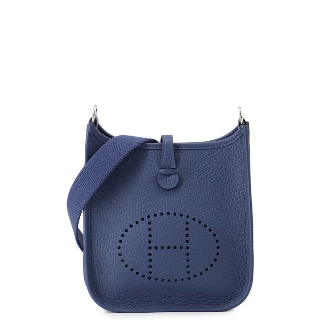 Hermès Evelyne Long Blue Tie Taurillon Clemence Size TPM in Blue Clemence leather from GALLERY RARE