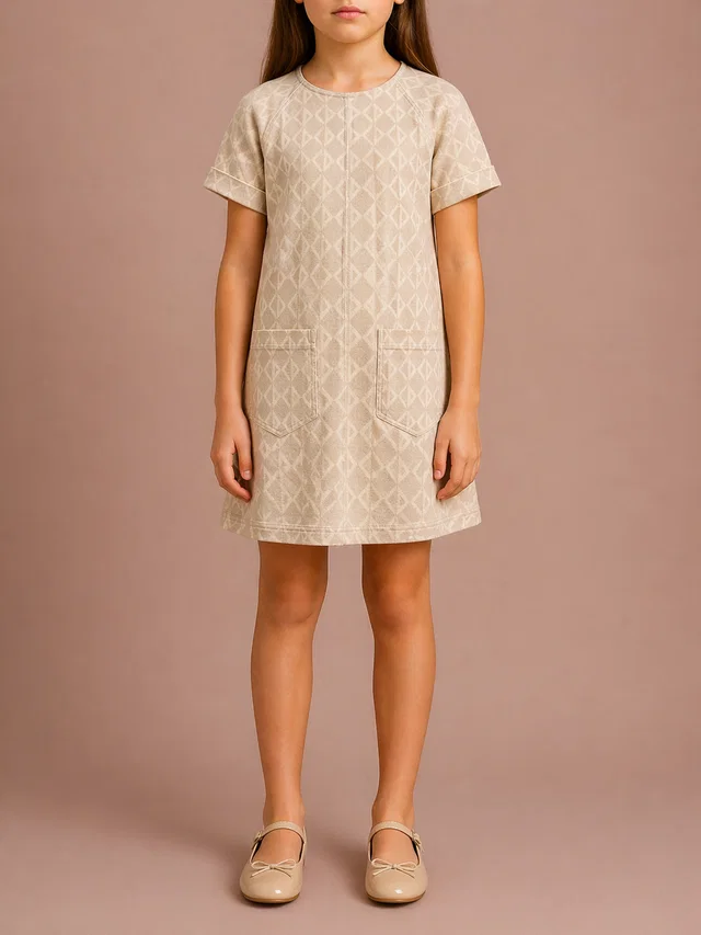 Dior Kids Baby Pink and Cream Logo Printed Dress with Pockets Size 8 years in White from Sellier