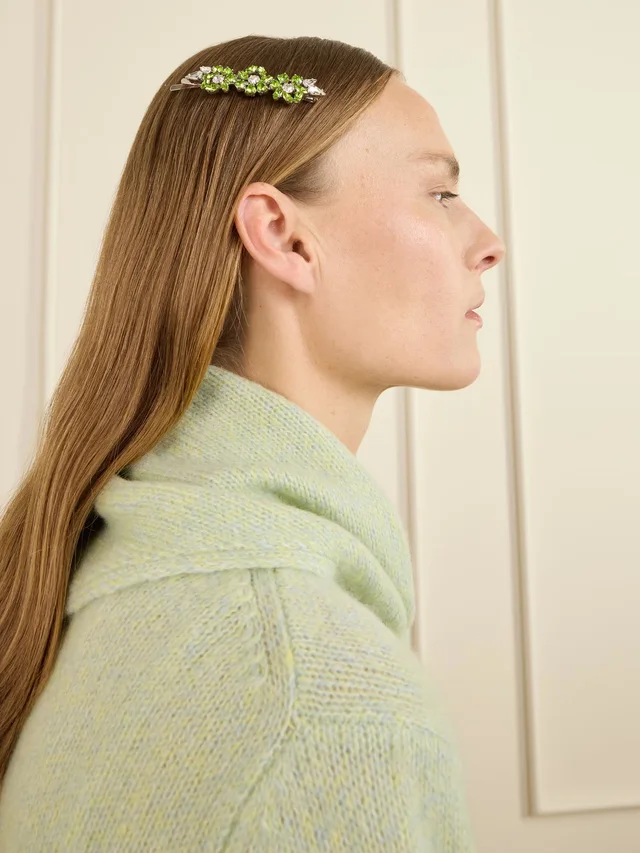 SIMONE ROCHA Heartbloom silver-tone crystal hair slide in Green, photo 2 of 2 from NET-A-PORTER (Canada)